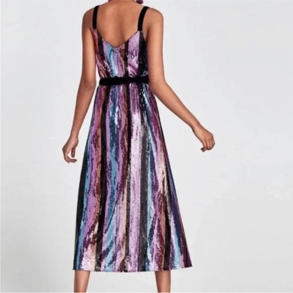 Zara Crossover Sequinn Vibrant Striped Midi Dress NWT - Picture 2 of 15